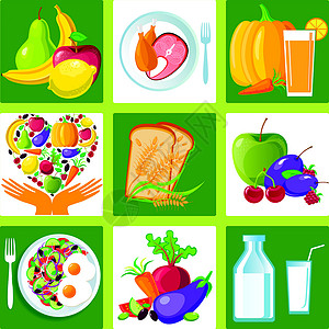 我要吃健康食品杂货茄子生态饮食粮食食物面包营养牛奶果汁设计图片