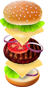 高油脂食物汉堡 - 每个成分的视角设计图片