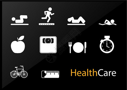 健康食物图卫生保健保健体育腰部机器男人收藏刀具哑铃平衡跑步盘子设计图片
