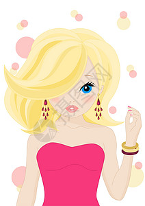 粉色女士头发发型假发女孩的肖像卡通片女士理发头发发型化妆品粉色眼睛金发女郎耳环设计图片