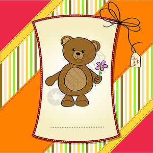 拿花熊带泰迪熊和花朵的生日快乐卡玩具熊婴儿圆圈卡通片礼物新生派对玩具框架邀请函设计图片