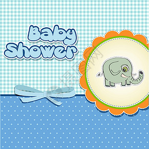 大象可爱便利贴浪漫的婴儿出生通知卡孩子周年插图女孩淋浴喜悦邀请函生日假期雏鸟设计图片
