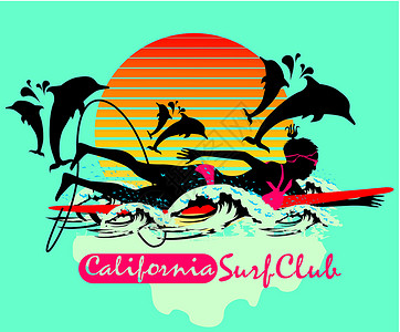 加州鲈和平洋游者女孩矢量艺术海岸女孩海浪冲浪海洋娱乐女士海滩乐趣假期设计图片