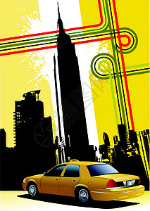 纽约出租车纽约宣传册封面和出租车计程车图像设计图片