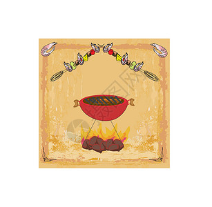 烤架上的软糖虾肉酱蔬菜甜点香肠食物野餐牛扒果汁饮料手套烹饪设计图片