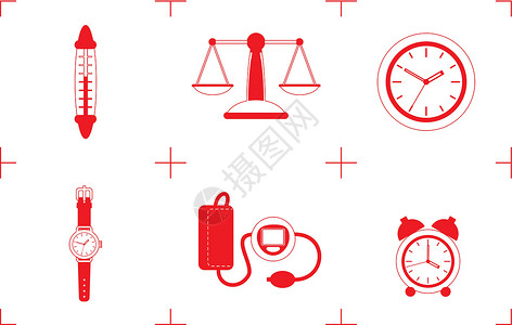 红色手表测量测量仪表消费品平衡晴雨表温度计压力闹钟白色力量绘画卡通片设计图片