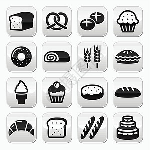 脆皮肠面包店 糕点按钮组 — 面包 甜甜圈 蛋糕 纸杯蛋糕设计图片
