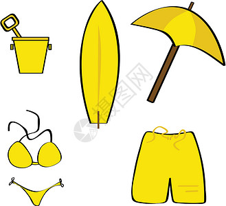 比基尼图标海滩图标短裤插图假期冲浪收藏比基尼冲浪板套装艺术阳伞设计图片