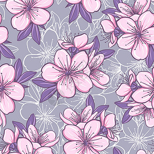 樱花图案无缝模式 樱花花插图墙纸樱花季节花瓣花园叶子公园艺术植物设计图片