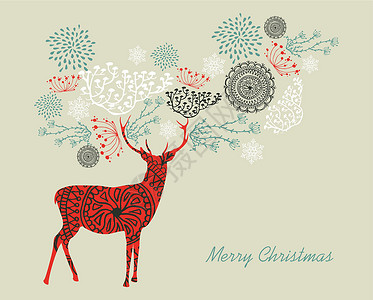 圣诞装饰元素圣诞快乐的文字文稿 旧驯鹿组成EPS10档案设计图片