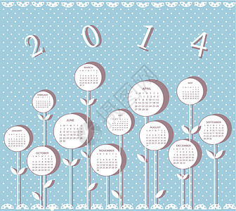 新鲜花糯玉米带鲜花的2014年日历草图床单时间贴纸叶子蓝色日程女孩数字树叶设计图片