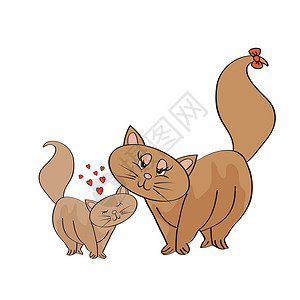 爱猫和他母亲一起的新小猫宝宝绘画动物尾巴家畜插图毛皮胡须猫咪卡通片猫科设计图片