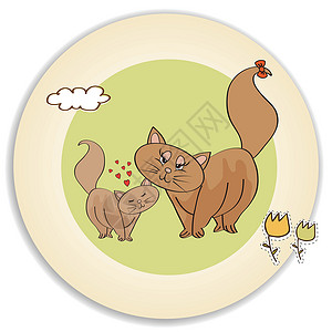 和他母亲一起的新小猫宝宝孩子猫咪家庭日卡通艺术胡须母性爪子动物吉祥物背景图片
