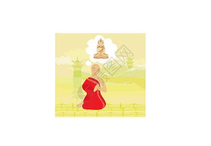 泰国双龙寺和尚祈祷智慧祷告插图艺术领导寺庙历史框架避难所文化设计图片