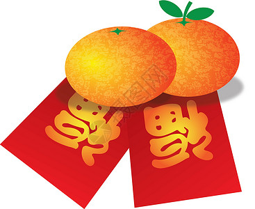 橘子包中国新年橙子和红钱包 插图设计图片