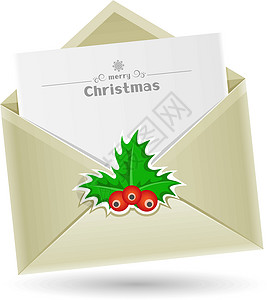 冬青卫矛圣诞节信封邮资区域明信片阴影邮寄卡通片叶子树叶新年电子邮件设计图片