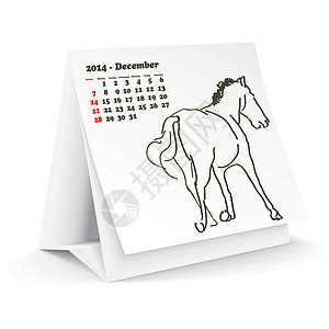 12月日历2014年12月 案头马匹日历办公室插图笔记回忆木板笔记本季节杂志设计图片