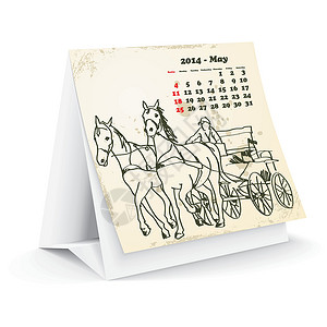 马和马车2014年5月 案头马匹日历插图木板季节杂志回忆笔记本笔记办公室设计图片