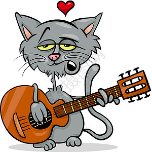 吉他漫画爱情中的猫猫卡通插图设计图片