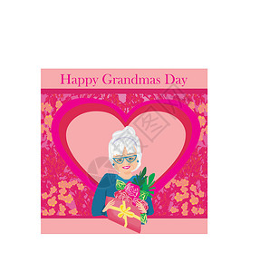 一捧鲜花带着一束鲜花的老太太 快乐的外婆节花束盒子退休成人女士白发卡片乐趣女性享受设计图片