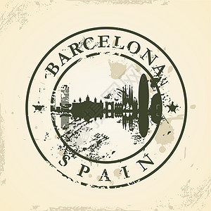 巴塞罗那建筑西班牙巴塞罗那的Grunge橡胶邮票设计图片