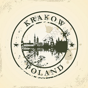 历史地理名称波兰克拉科夫的Grunge橡胶邮票设计图片