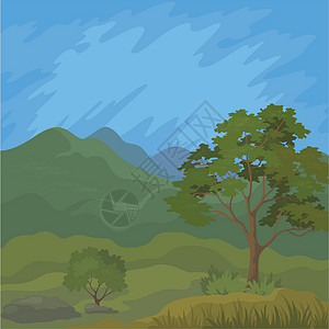 野生干栗王带树木的山地景观爬坡生长松树树干绘画生态针叶树石头墙纸插图设计图片