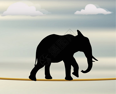 艺术字可修改非洲大象在空中一根绳索上的可修改的矢量光影设计图片