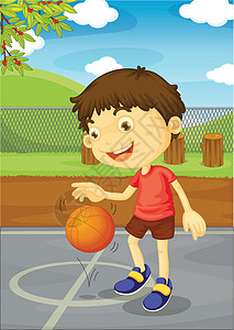 运球小男孩篮球博树木健身玩家院子运球路面男生校园插图公园设计图片
