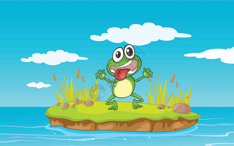 岛剪贴一只青蛙和一只水剪贴天空两栖绘画野生动物荒野岩石动物群芦苇跳跃设计图片
