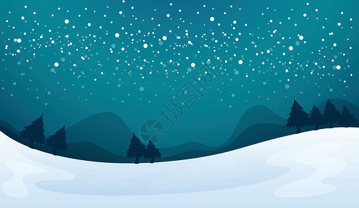 下雪绘画降雪丘陵松树热带地区蓝色树木卡通片天空设计图片