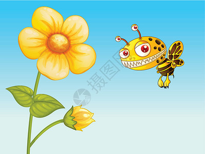 黄色蜜蜂a 蜜蜂野生动物树叶色调植物群天空叶子绘画生物蜂蜜雏菊设计图片