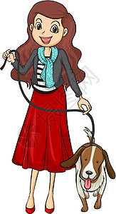 狗鞋一个微笑的女孩和一条狗孩子红色剪贴女士裙子女性白色腰带围巾小狗设计图片