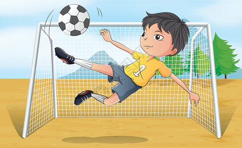 拿捕蝉网男孩一个踢足球球的足球运动员设计图片