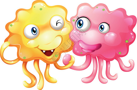 粉色斑点水母一对怪兽设计图片