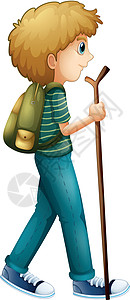 背着包男孩男孩与木柴一起徒步旅行设计图片