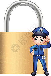 锁剪贴画有个警察在巨锁门前当着警察的面设计图片