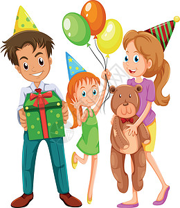 拿着气球小熊一个快乐的家庭 庆祝一个生日设计图片