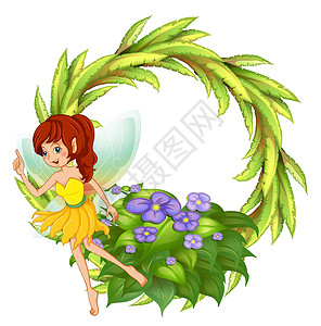 穿长裙子的女孩与穿黄色礼服的仙女环绕边界女士树叶信仰植物魔术师裙子紫色力量神话女孩设计图片