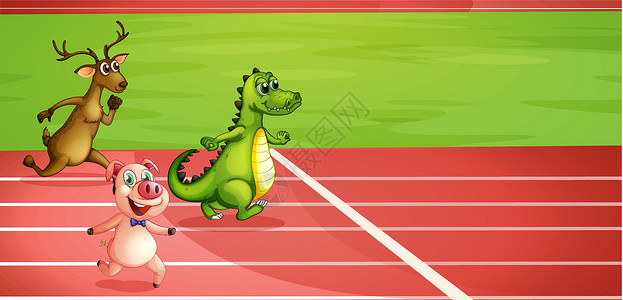 动物吐舌头比赛一头猪 鳄鱼和鹿跑来跑去设计图片