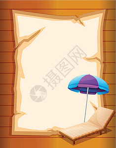 一把紫色的伞一张纸 上面有海滩伞和木板凳设计图片