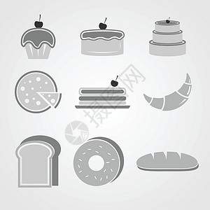 面包卷图片灰色背景的多种面包店图标设计图片
