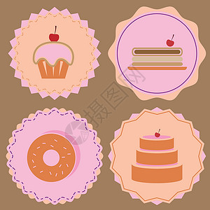 纸杯樱桃蛋糕各种面包店图标彩色徽章设计图片