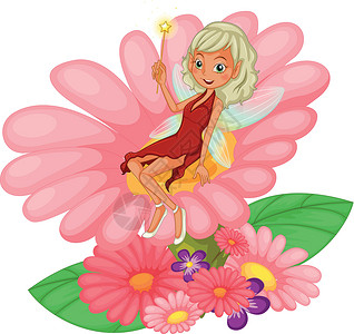 大麦若叶粉坐在粉红花上的仙女设计图片