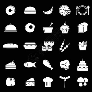鱼菜共生黑色背景的食品图标设计图片