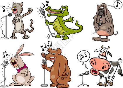 音乐剪贴画装有漫画插图的歌唱动物设计图片