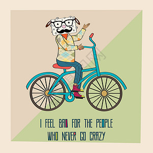 深山羊胡子印有骑自行车的书呆子绵羊短裤海报乐趣插图卡通片标题运动骑术旅行打印帽子文化设计图片