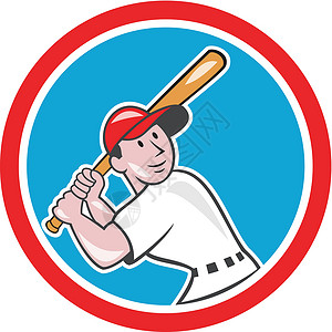 卡通圆环棒球打棒球的球员向上寻找圆环卡通设计图片