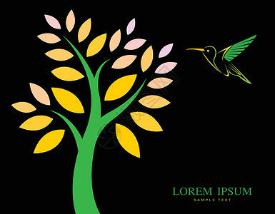 嗡嗡作响树木和蜂鸟的矢量设计插图叶子生长生活森林墙纸衬套边界动物园环境设计图片