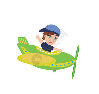 开飞机小男孩小男孩操作平板机螺旋桨飞机翅膀旅行玩具运输卡通片导航航空航班设计图片